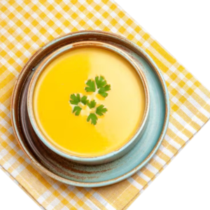 Imagem demonstrando a sopa creme pronta no prato. Deliciosa.