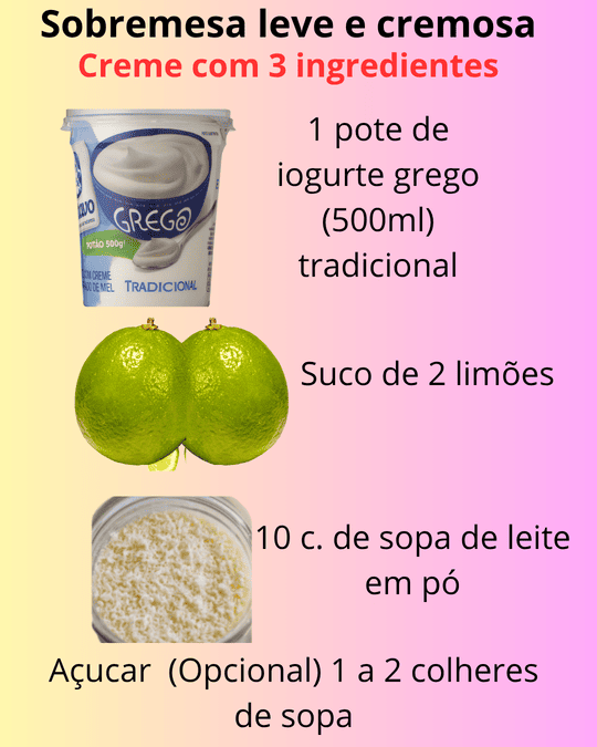Foto ilustrando os 3 ingredientes da sobremesa.