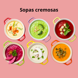Imagem mostrando tipos de sopas cremes possíveis para ser feita com o Mixer.