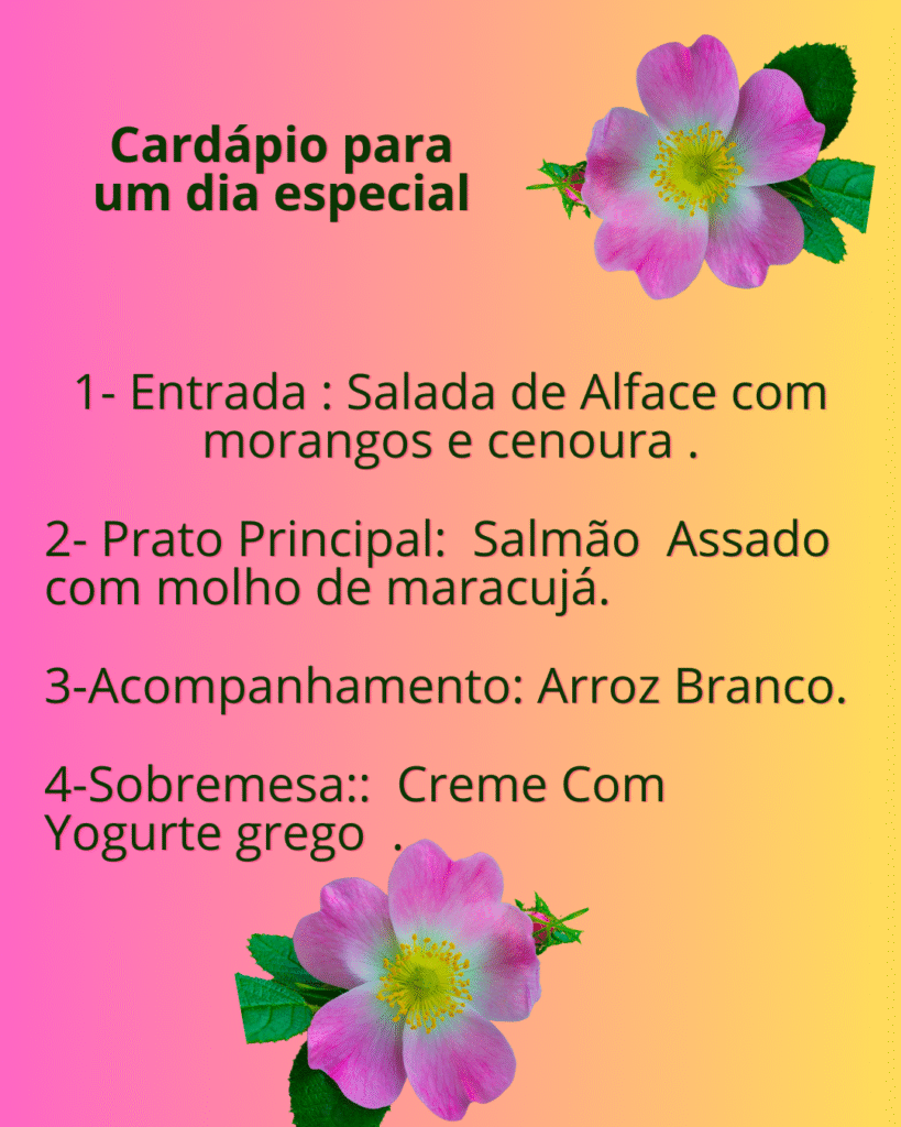 Imagem da relação do menu especial completo.
