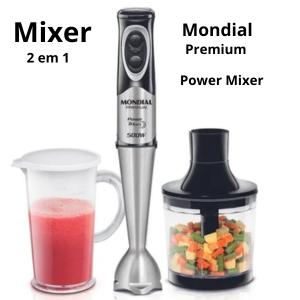 Imagem demonstrando um mixer 2 em 1 da marca: Mondial função turbo com custo benefício ótimo, com o link de onde encontrar, ao lado da imagem.