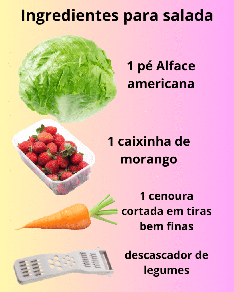 Imagem com os ingredientes utilizados na salada especial de morangos.
