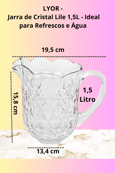 Imagem de uma Jarra de Cristal de alta qualidade. Marca Lyor. Capacidade 1,5 Lt. Designe clássico atemporal.